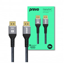 PREVO DP14-2M DISPLAY PORT M-M 2M BLACK + GREY BRAIDED CABLE