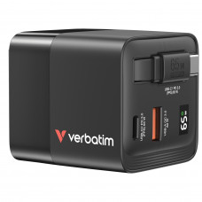 VERBATIM GaN CHARGER 65W 2 PORT RETRACTABLE CABLE UK/EU