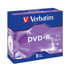 DVD+R, 16x, Branded, Silver Non Print Surface,Jewel Case 5pk