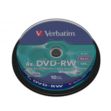 DVD-RW, 4x, Branded, Silver Non Print Surface, Spindle 10pk