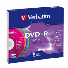 DVD+R,16x,Branded,Colours,Non Print Surf,Slim Jewel Case 5pk