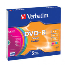 DVD-R,16x,Branded,Colours,Non Print Surf,Slim Jewel Case 5pk