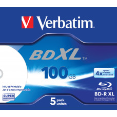 VERBATIM BD-R XL 100GB 4X WIDE WHITE INKJET PRINTABLE HARDCO